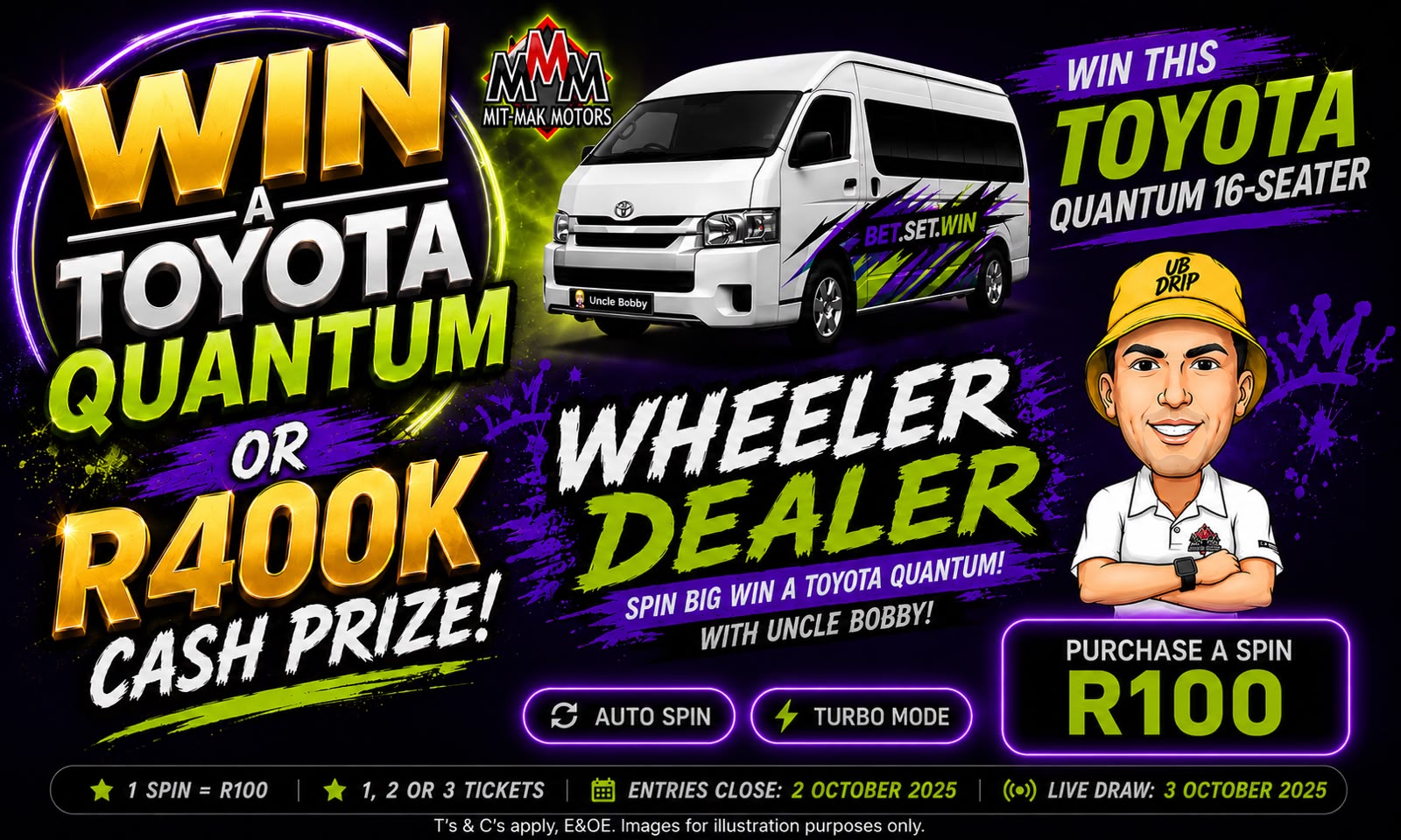Previous winner beside a Toyota Quantum